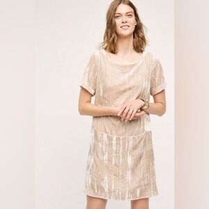 Anthropologie Floreat Women’s Crinkled Velvet Dress Champagne Sz S